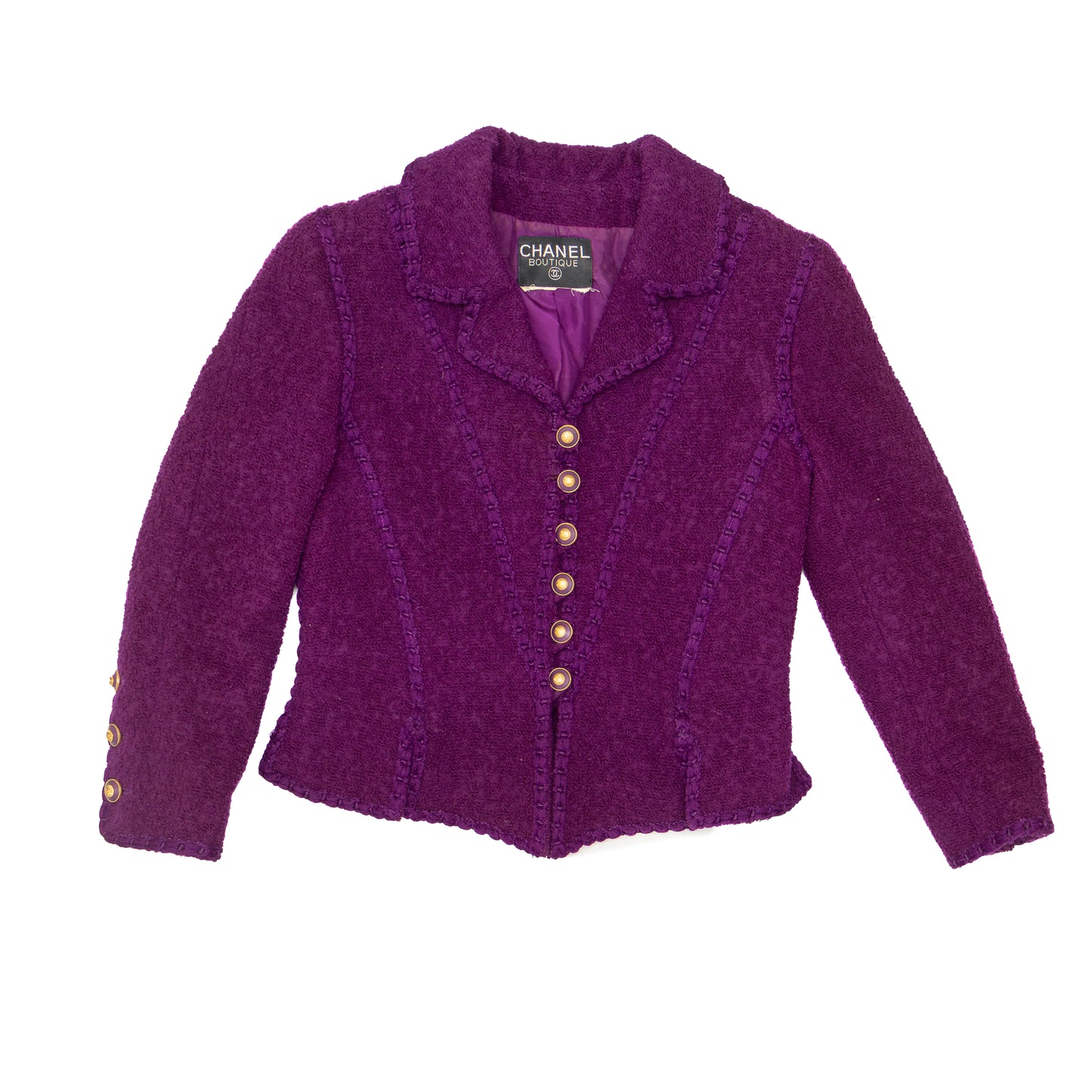 RARE Vintage Chanel Boutique Purple Bouclé Wool Jacket – FW 1993 Collection