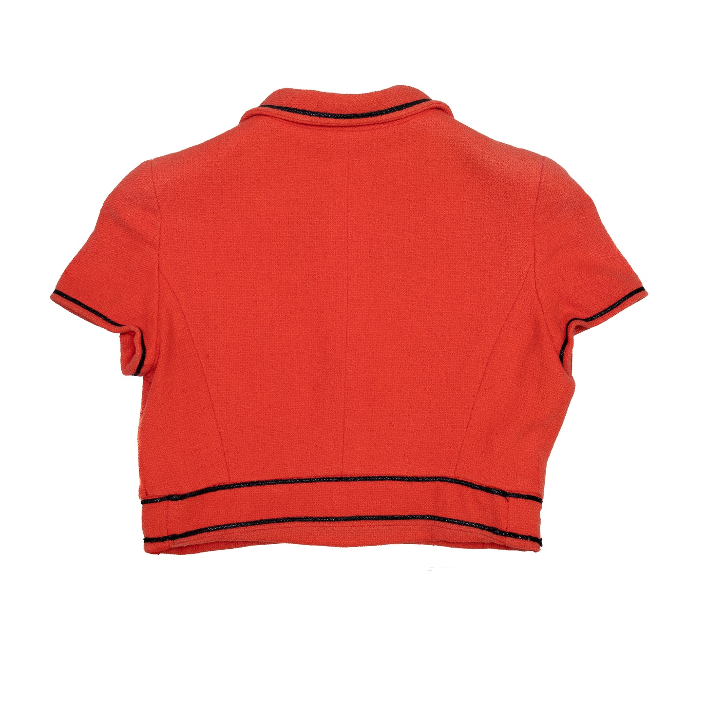 RARE Vintage Chanel Boutique Cropped Orange Bouclé Jacket – Runway Look #1 – S/S 1995 “Barbie Collection” – Claudia Schiffer – FR 40 (Fits Like US 2–4 / UK 6–8 / XS–S)