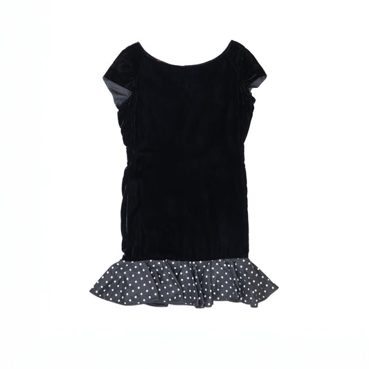 Vintage Valentino Night Black Velvet Polka Dot Cocktail Dress – Size 6 – Made in Italy