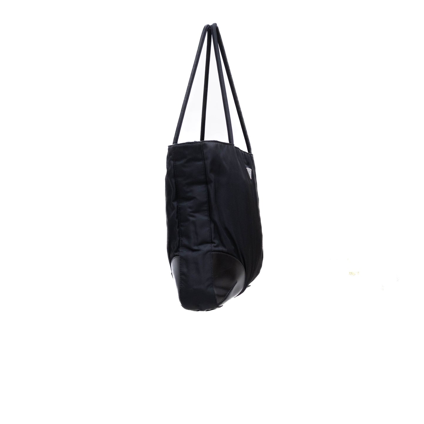 PRADA Black Tessuto Nylon Calf Trimmed Totebag Triangle Logo Women’s Handbag