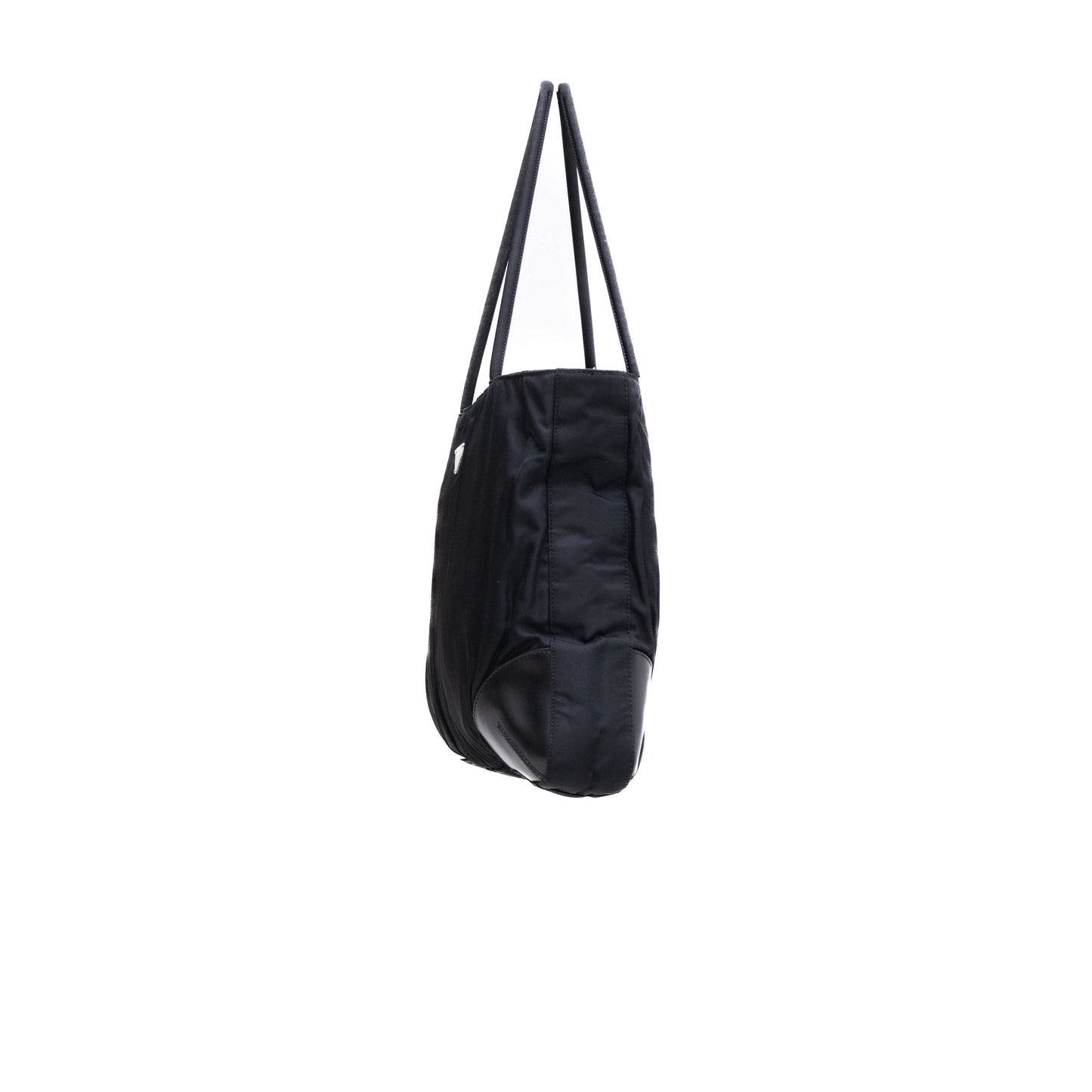 PRADA Black Tessuto Nylon Calf Trimmed Totebag Triangle Logo Women’s Handbag