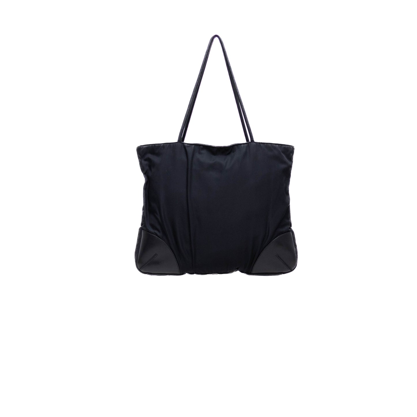 PRADA Black Tessuto Nylon Calf Trimmed Totebag Triangle Logo Women’s Handbag
