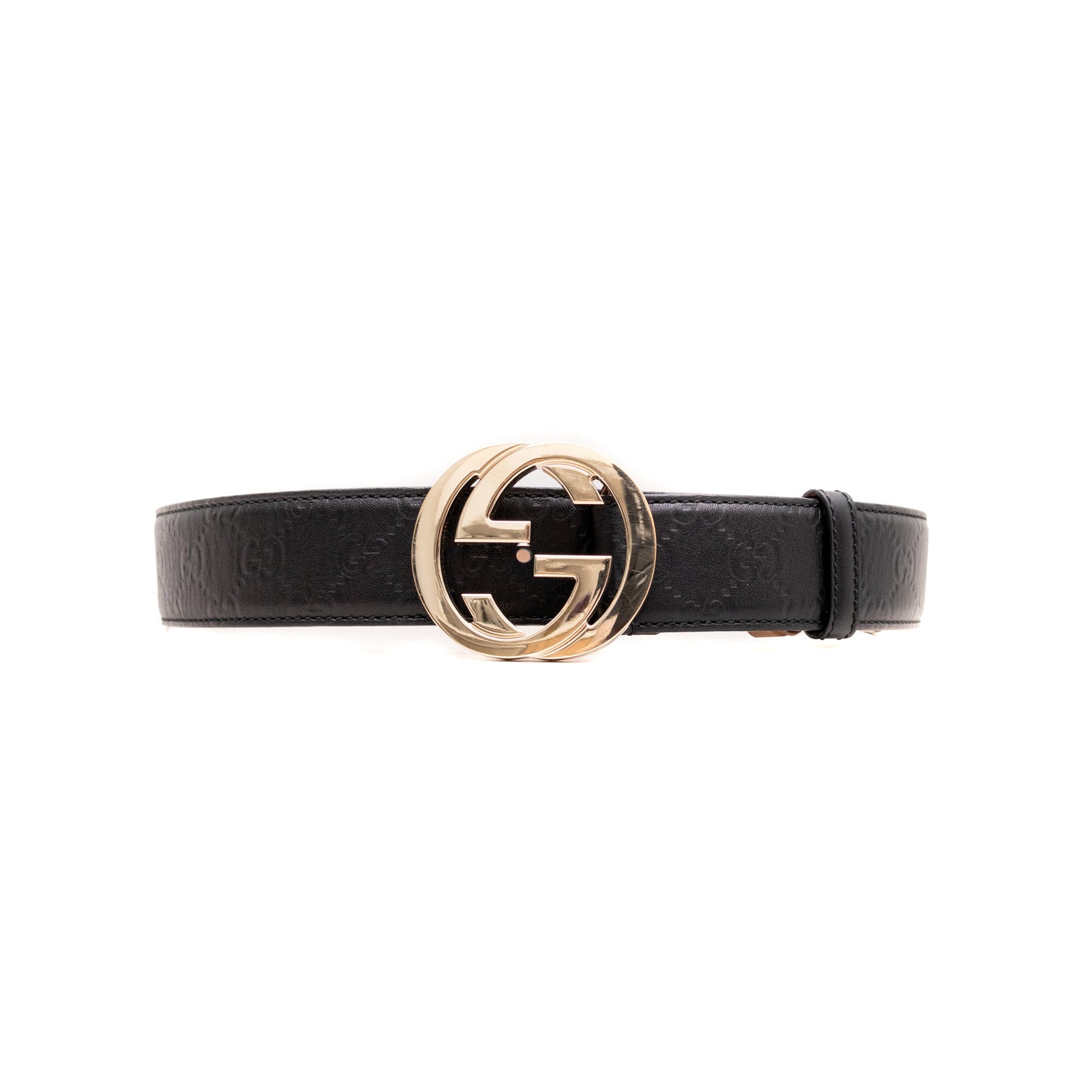 Gucci Black Leather GG Embossed Belt with Gold-Tone Buckle – Size 80/32