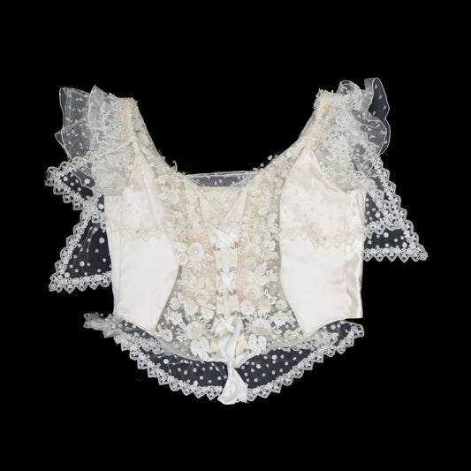 Extra Rare Vintage Valentino White Corset & Skirt Set with Crystal Fringe – Runway 2004 – Size S–M (US 4–6)