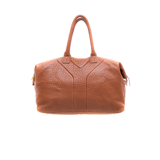 Rare YVES SAINT LAURENT Brown Pebbled Leather Easy Y Zip Weekender Duffle Bag