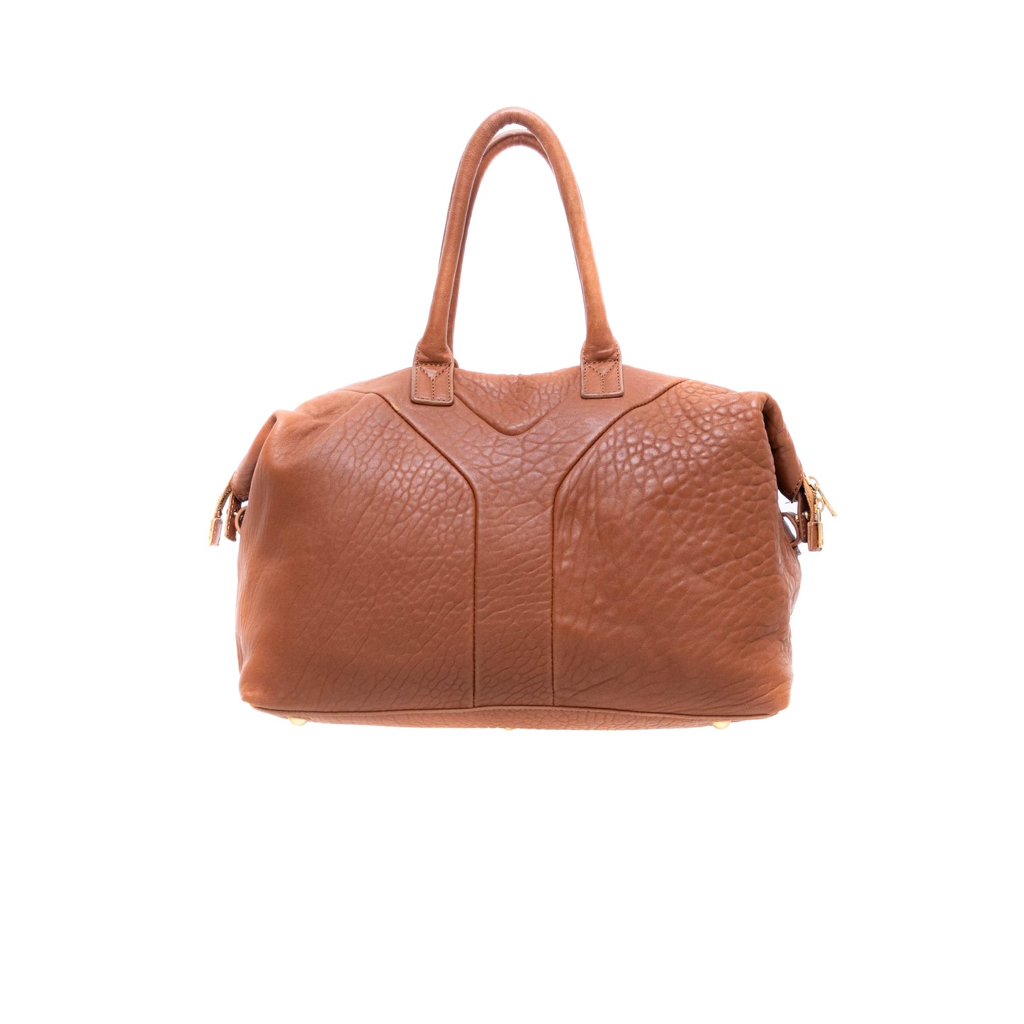 Rare YVES SAINT LAURENT Brown Pebbled Leather Easy Y Zip Weekender Duffle Bag