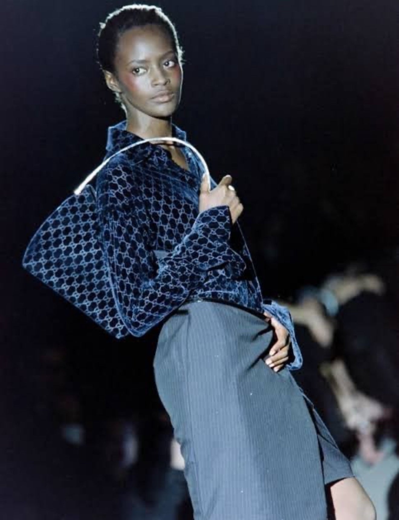 Rare 1997 Gucci by Tom Ford Runway Velvet Shoulder Bag – Chrome Handle – Monogram Guccissima