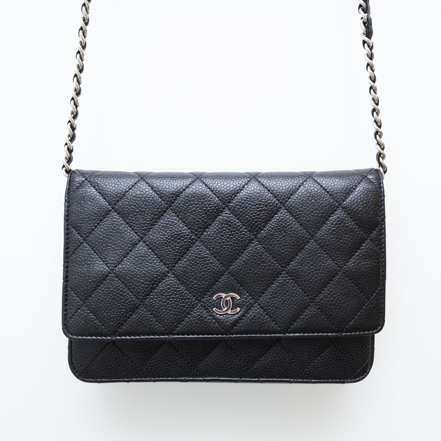 Chanel Black Caviar Wallet On Chain Bag with Silver-Tone Hardware
