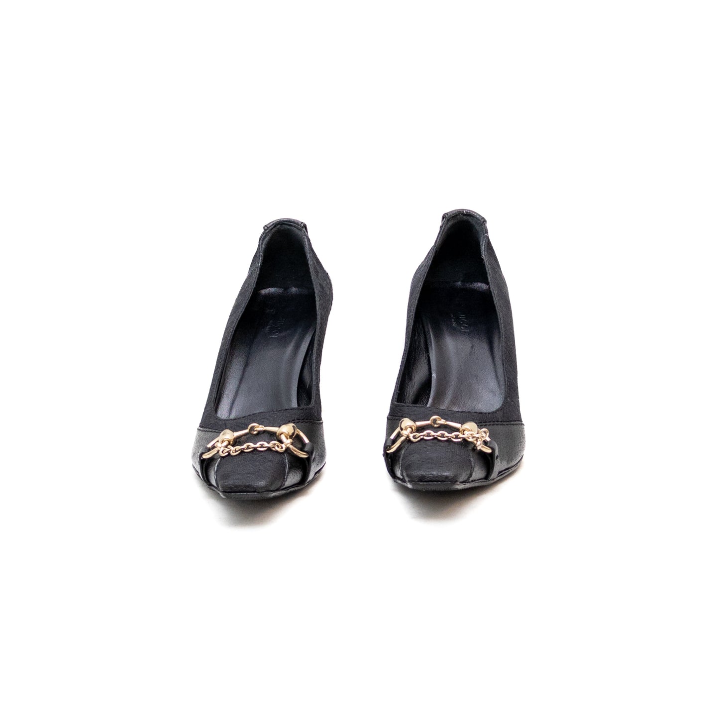 RARE Gucci Tom Ford Era Square Toe Heels Size 8B Black Monogram Gold Horsebit