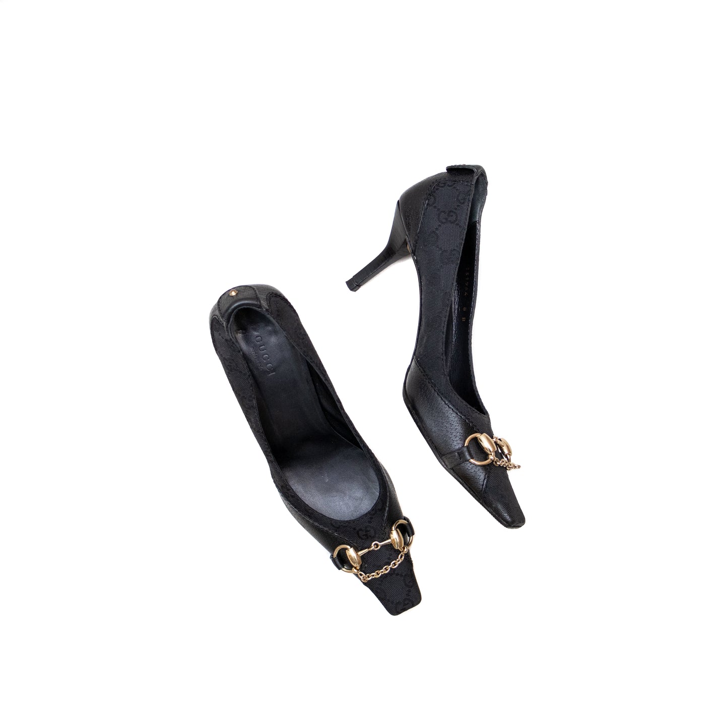 RARE Gucci Tom Ford Era Square Toe Heels Size 8B Black Monogram Gold Horsebit