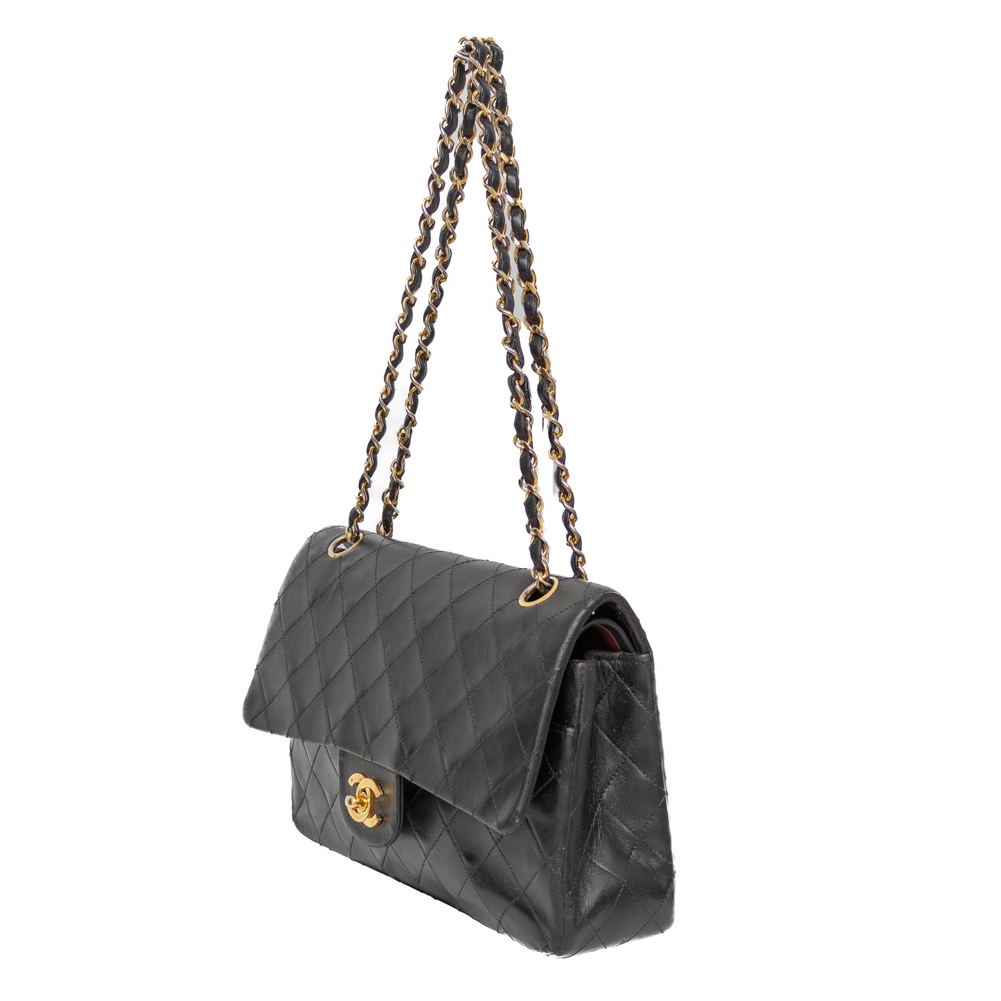 Vintage Chanel Classic Double Flap Bag – Black Lambskin – 24K Gold Plated Hardware – Circa 1986–1988