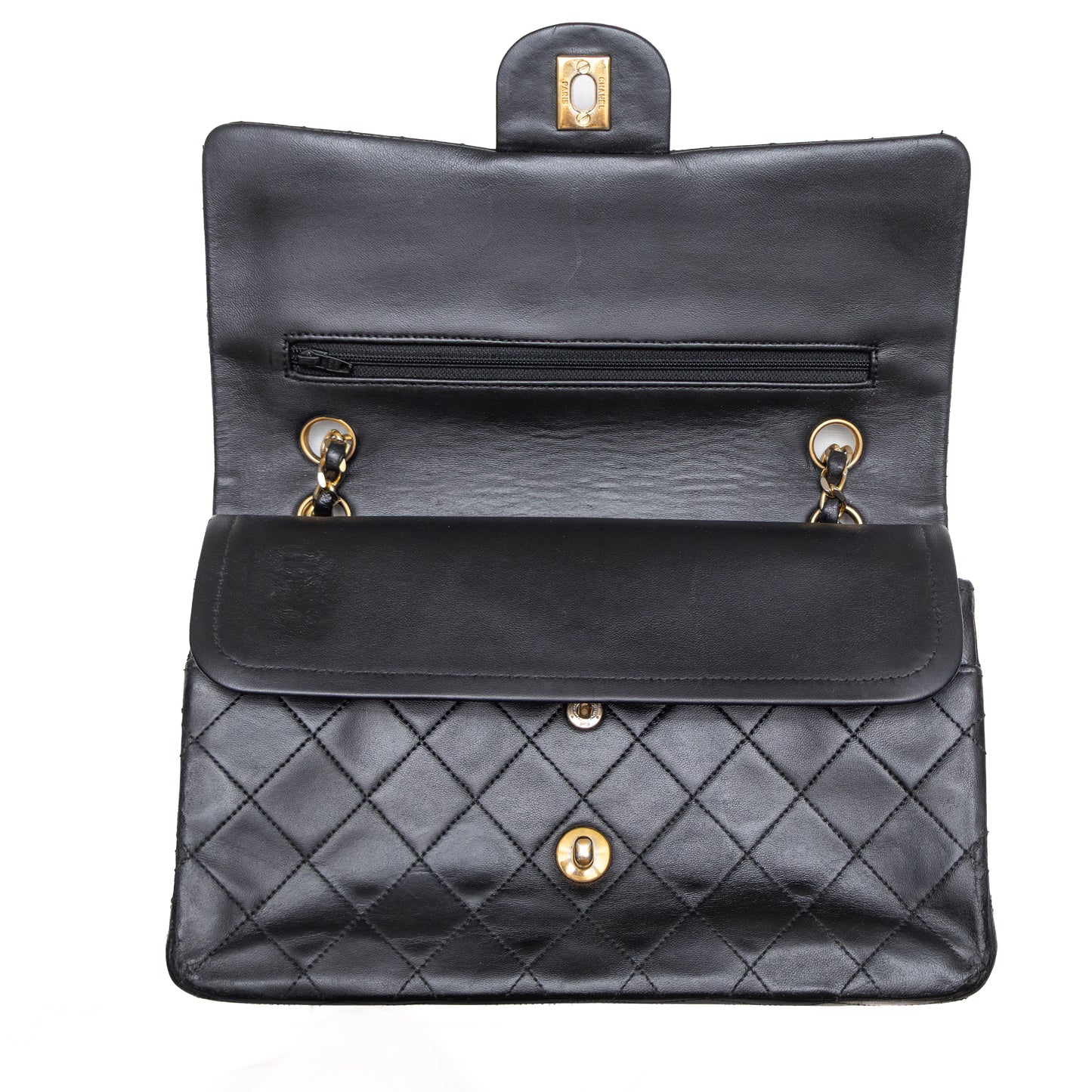 Vintage Chanel Classic Double Flap Bag – Black Lambskin – 24K Gold Plated Hardware – Circa 1986–1988
