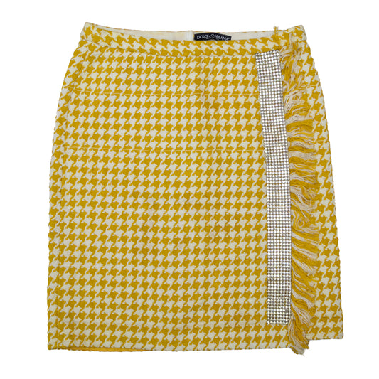 RARE Dolce & Gabbana Yellow Houndstooth Crystal Fringe Skirt – Size IT 38 (US 2 / UK 6)