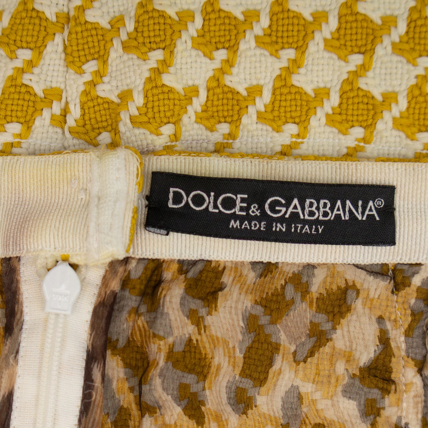 RARE Dolce & Gabbana Yellow Houndstooth Crystal Fringe Skirt – Size IT 38 (US 2 / UK 6)