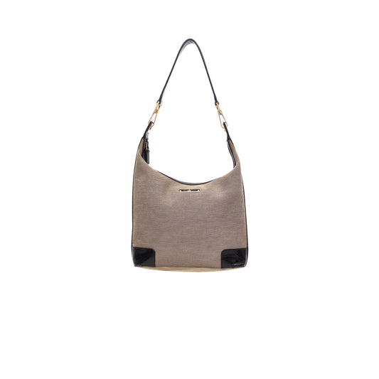 Rare GUCCI Women’s One-Shoulder Bag Handbag Gold Hardware Canvas Gray/Black