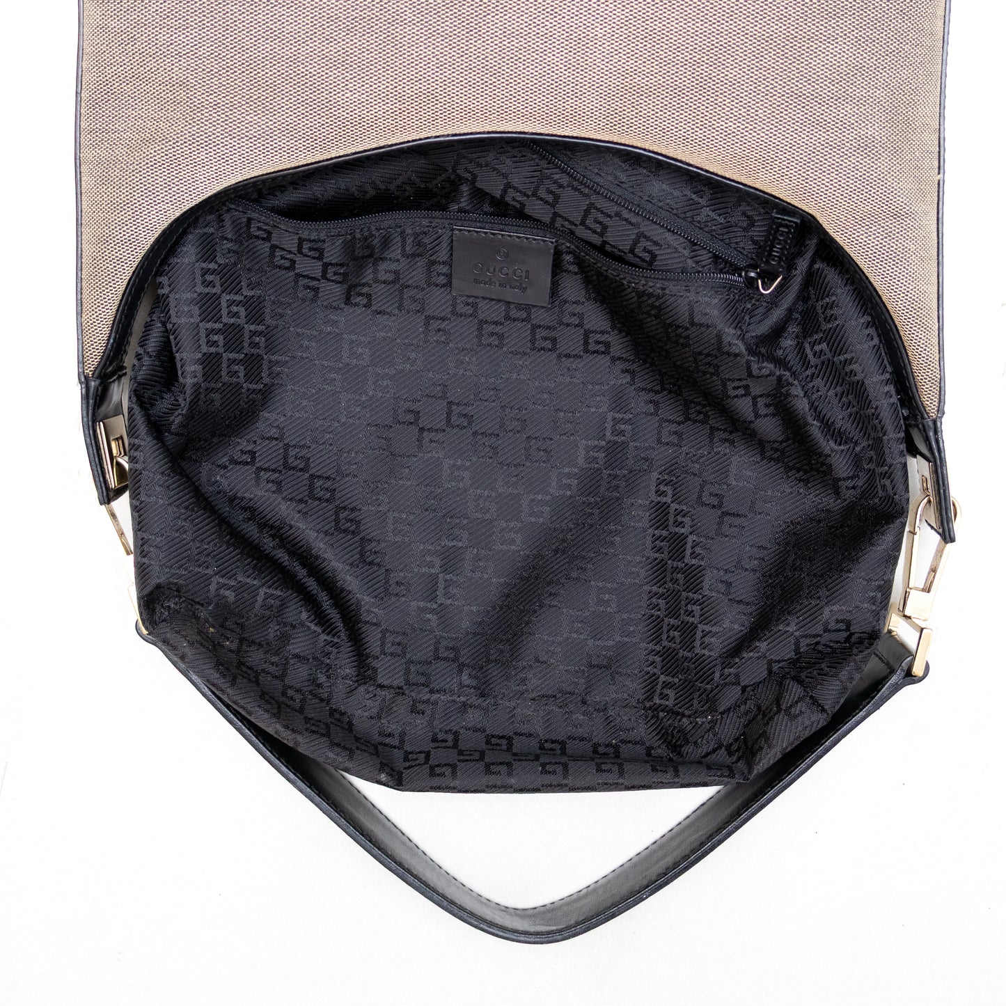 Rare GUCCI Women’s One-Shoulder Bag Handbag Gold Hardware Canvas Gray/Black