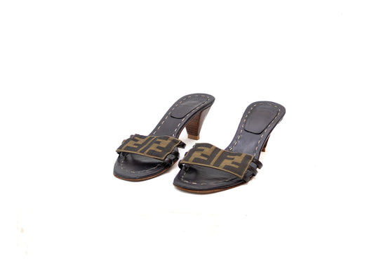Fendi Zucca Monogram Heeled Mules – EU 36.5 | US 6.5 | UK 4.5