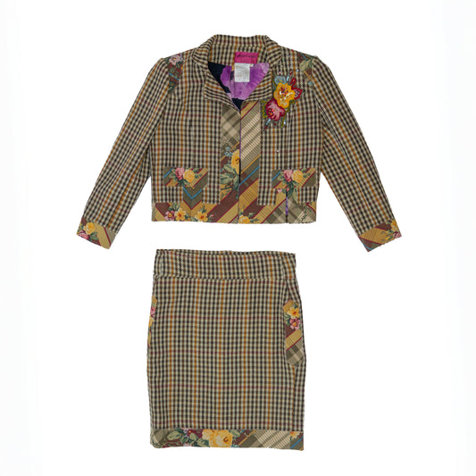 Vintage Christian Lacroix Paris Embroidered Floral Wool Jacket &amp; Skirt Set FR 34