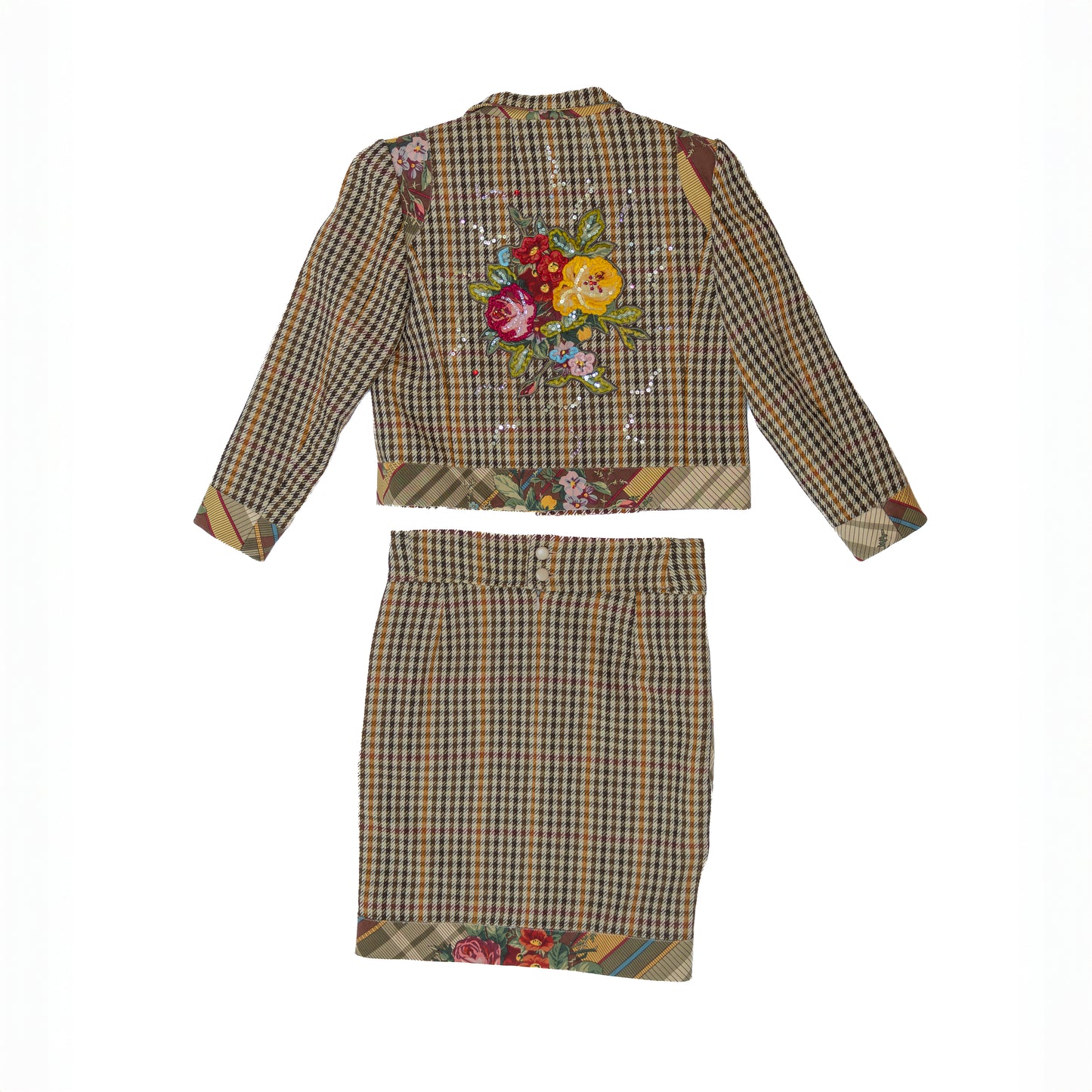 Vintage Christian Lacroix Paris Embroidered Floral Wool Jacket &amp; Skirt Set FR 34