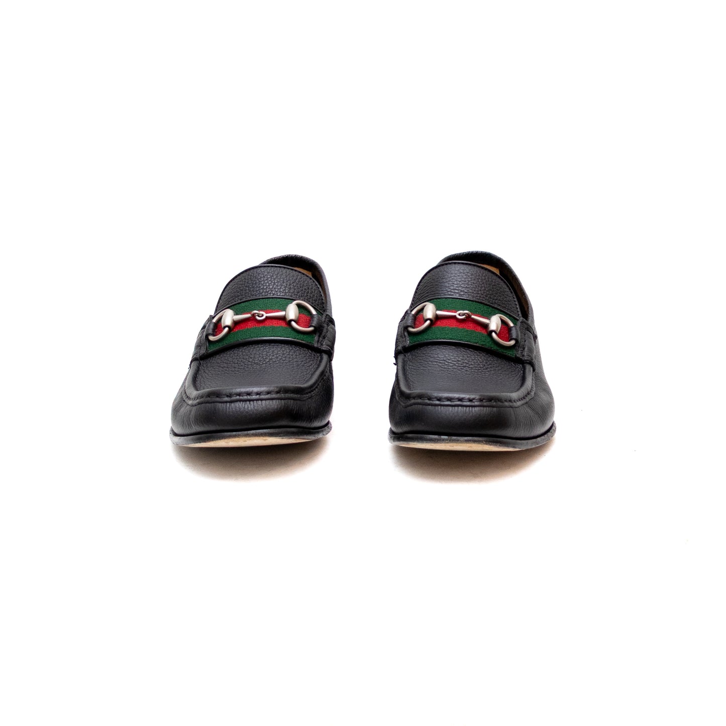 GUCCI - WEB Horse-bit Black Pebbled Leather Loafers – Men’s Size 9.5 US