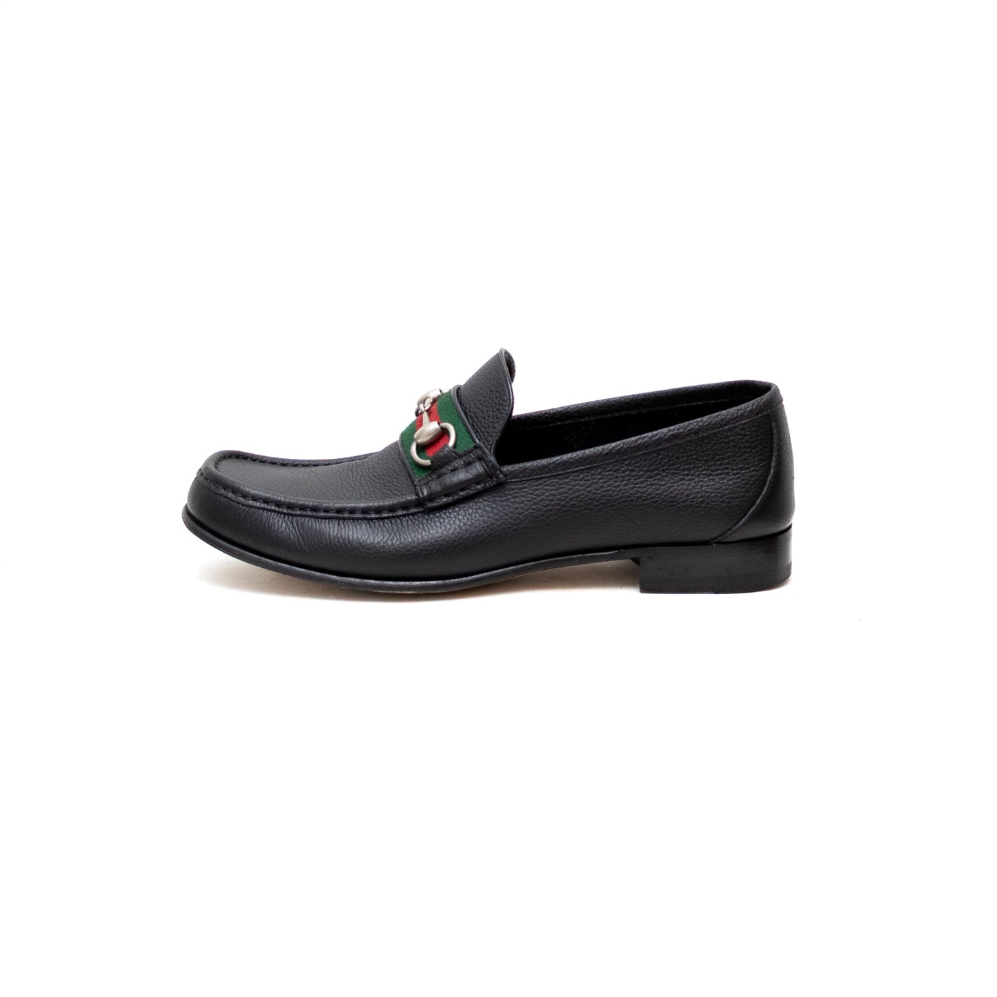 GUCCI - WEB Horse-bit Black Pebbled Leather Loafers – Men’s Size 9.5 US