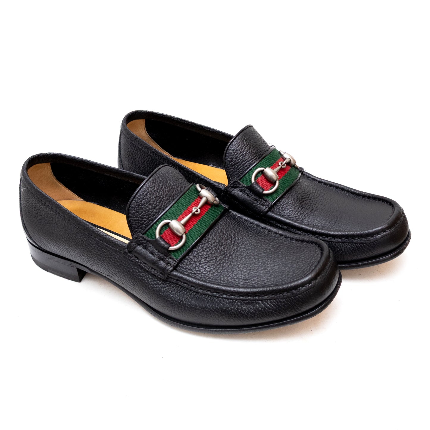 GUCCI - WEB Horse-bit Black Pebbled Leather Loafers – Men’s Size 9.5 US