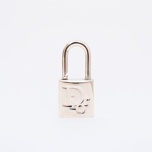 Christian Dior Silver Logo Padlock and Key Bag Charm Set