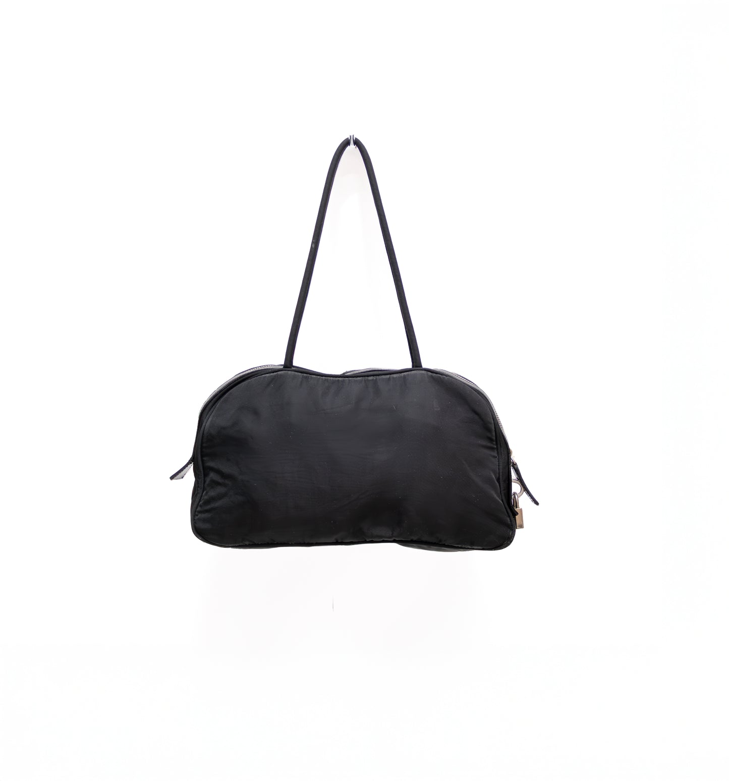 Vintage Prada Tessuto Black Nylon Front Zipper Pocket Mini Boston Bag