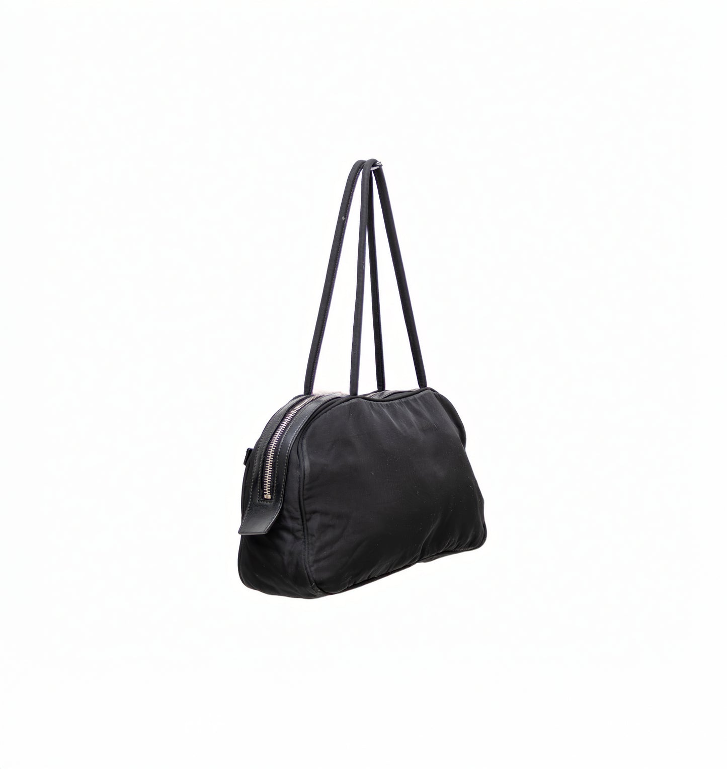Vintage Prada Tessuto Black Nylon Front Zipper Pocket Mini Boston Bag