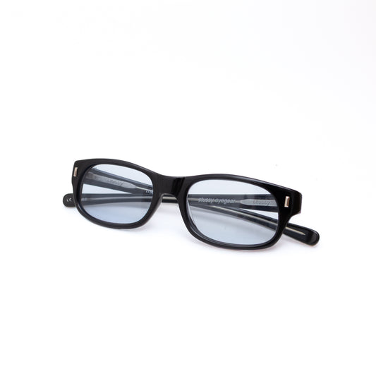 Stüssy Eyewear “Michael” Black Rectangular Glasses – Light Blue Lenses