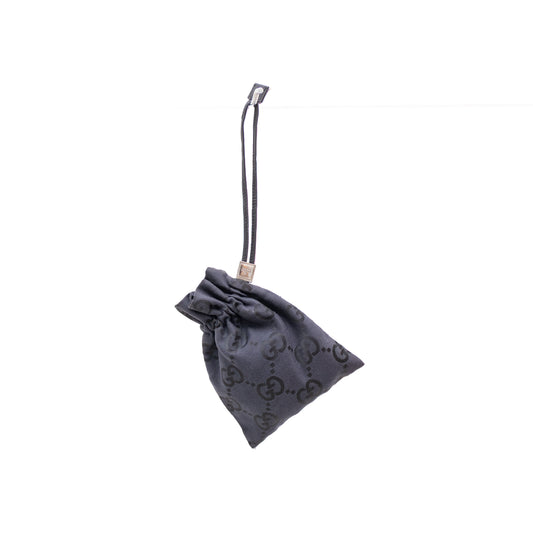 Rare Gucci Drawstring Bag Gg Pattern Leather Canvas Black Wallet Pouch