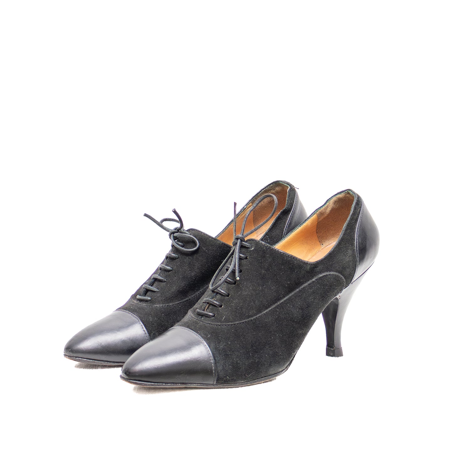 Hermès Derby Black Suede &amp; Leather Lace-Up Heels — Size 35.5 EU / 5.5 US