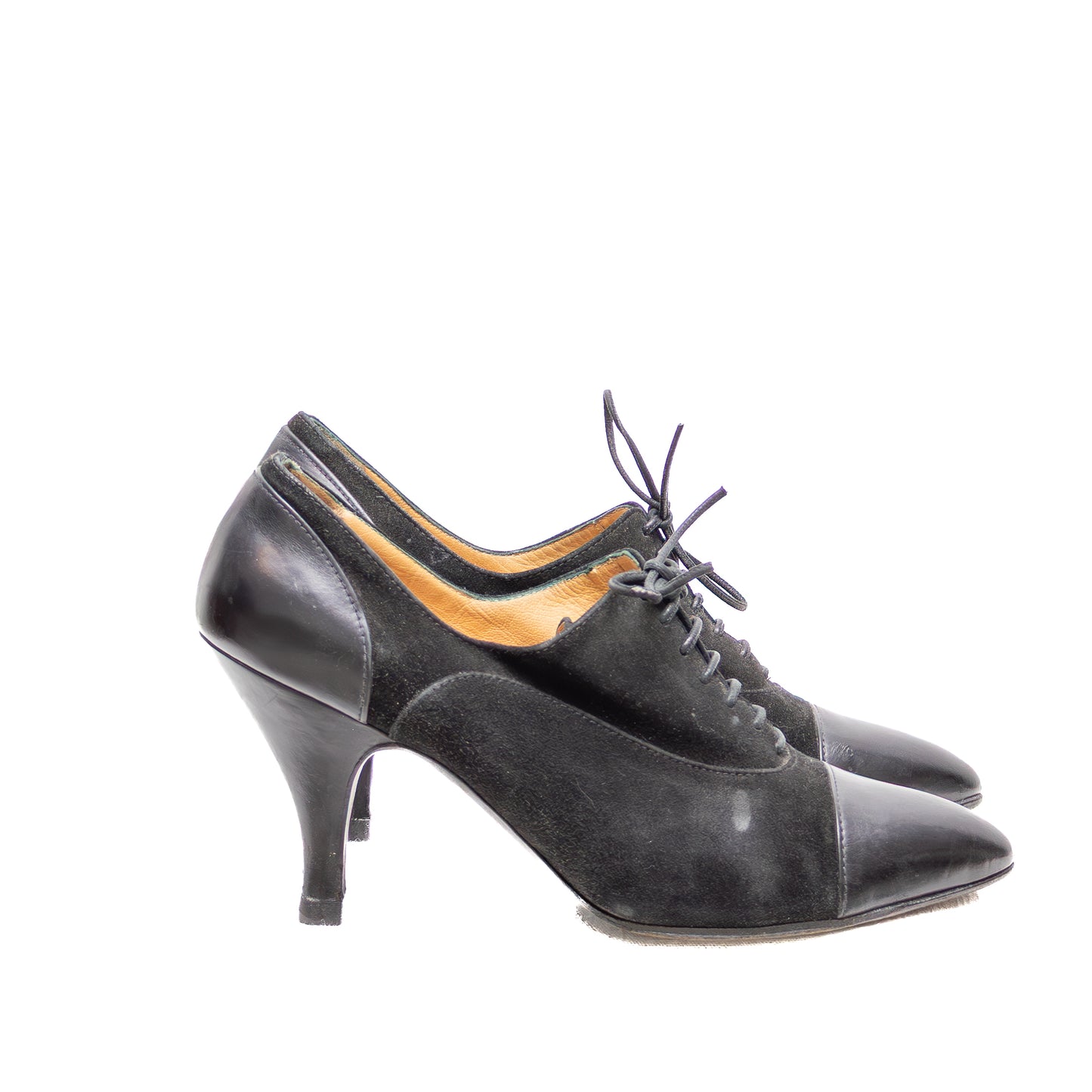 Hermès Derby Black Suede &amp; Leather Lace-Up Heels — Size 35.5 EU / 5.5 US
