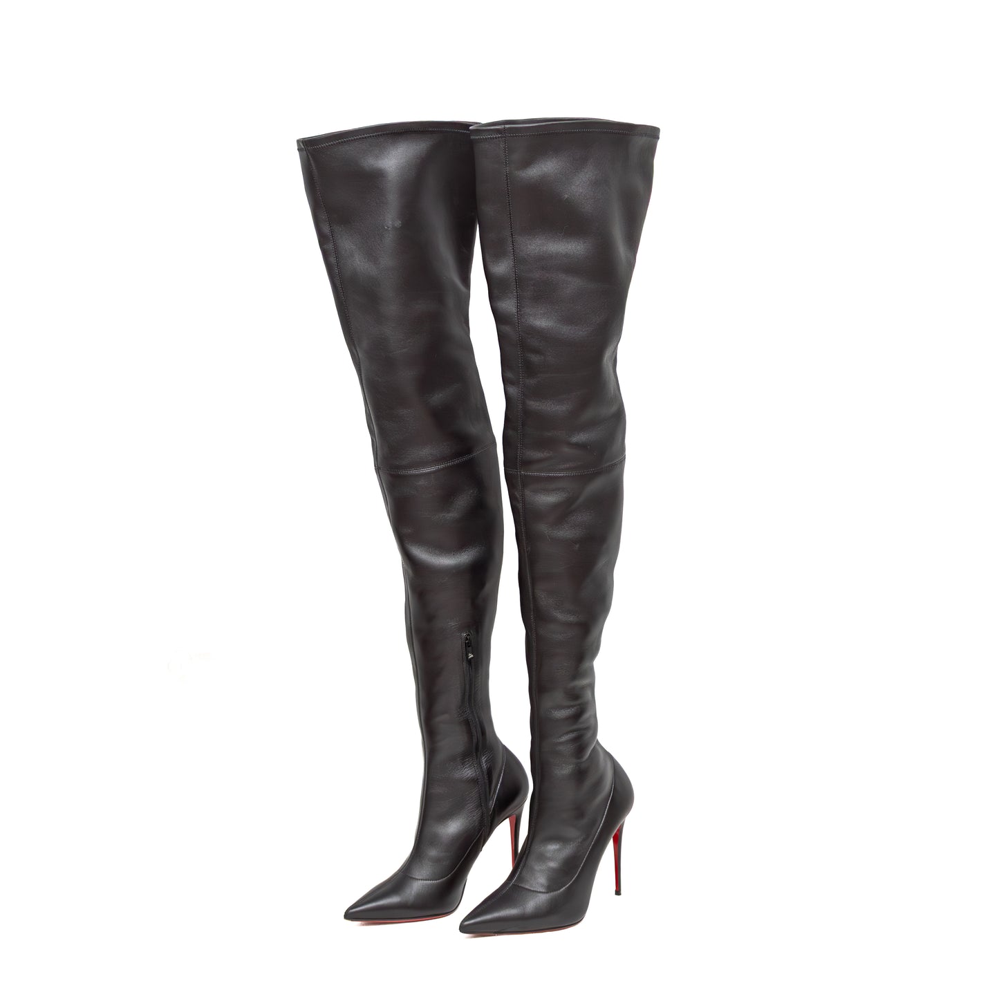Christian Louboutin Black Leather Over-the-Knee Boots – Size EU 37 / US 7