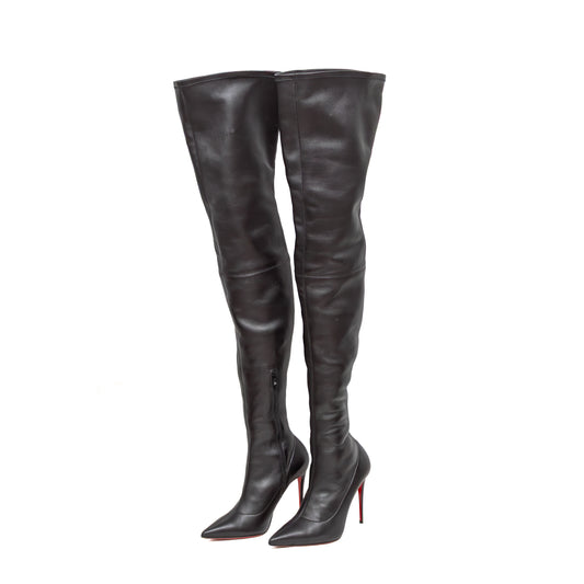 Christian Louboutin Black Leather Over-the-Knee Boots – Size EU 37 / US 7