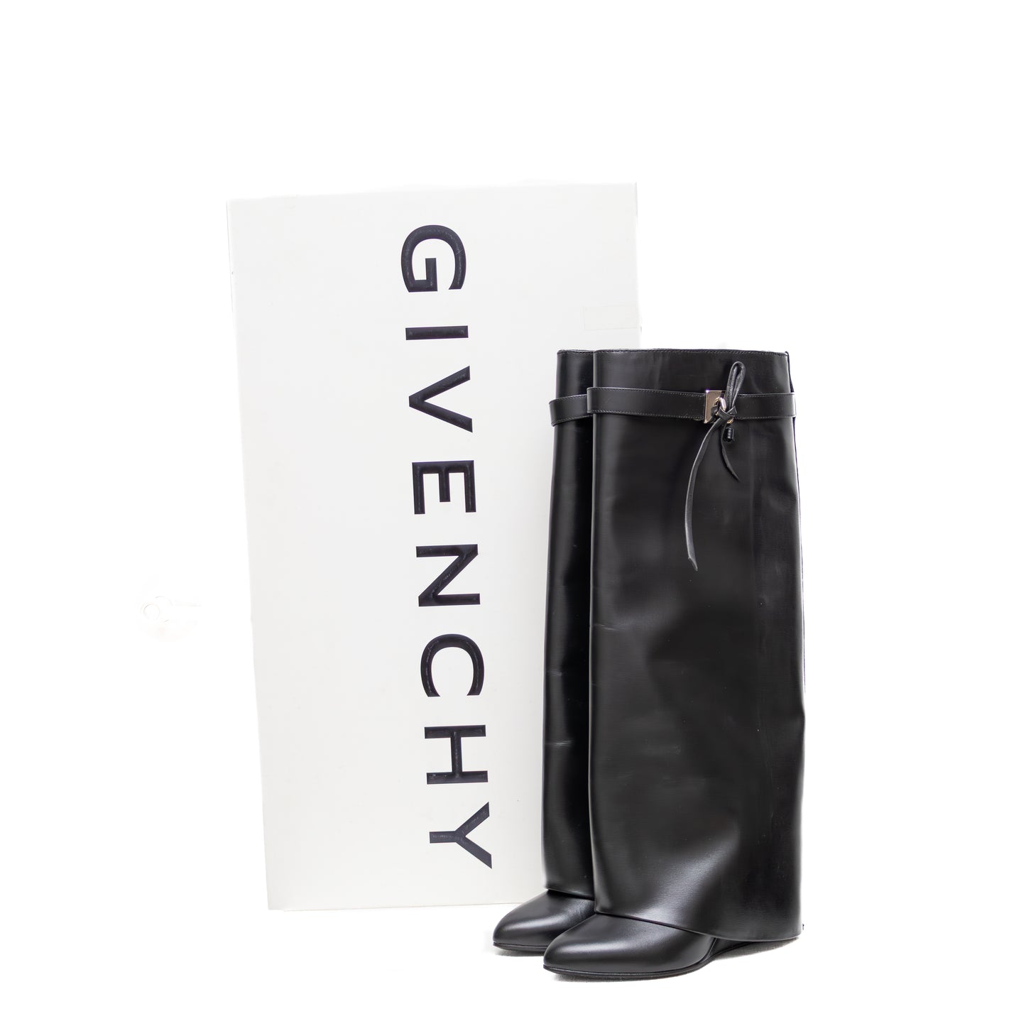 Givenchy Shark Lock Leather Wedge Boots – Black – Size 38 (Fits Like 37–37.5)