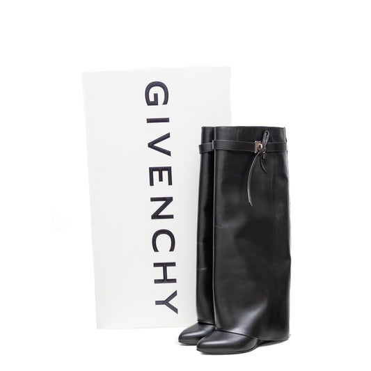 Givenchy Shark Lock Leather Wedge Boots – Black – Size 38 (Fits Like 37–37.5)