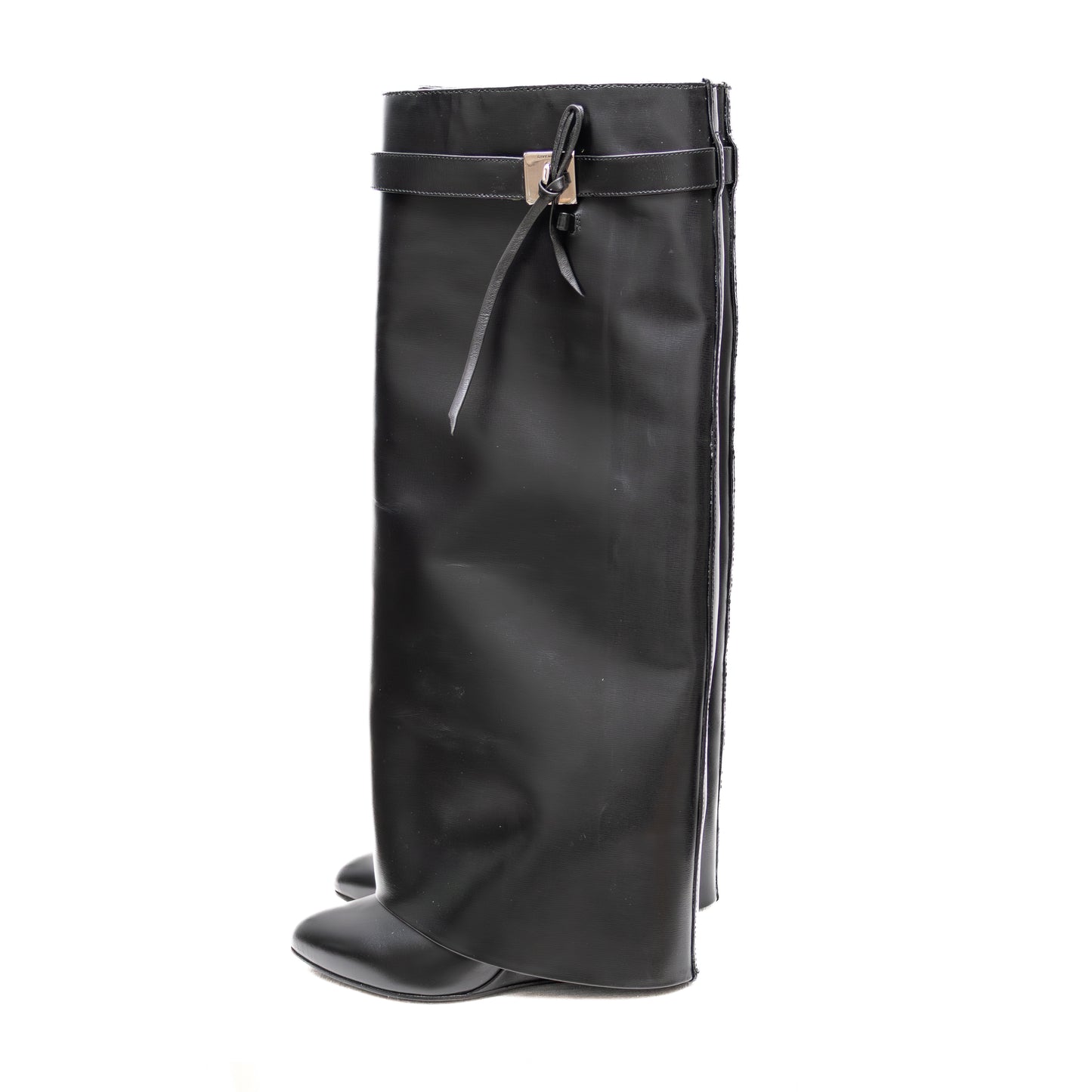 Givenchy Shark Lock Leather Wedge Boots – Black – Size 38 (Fits Like 37–37.5)