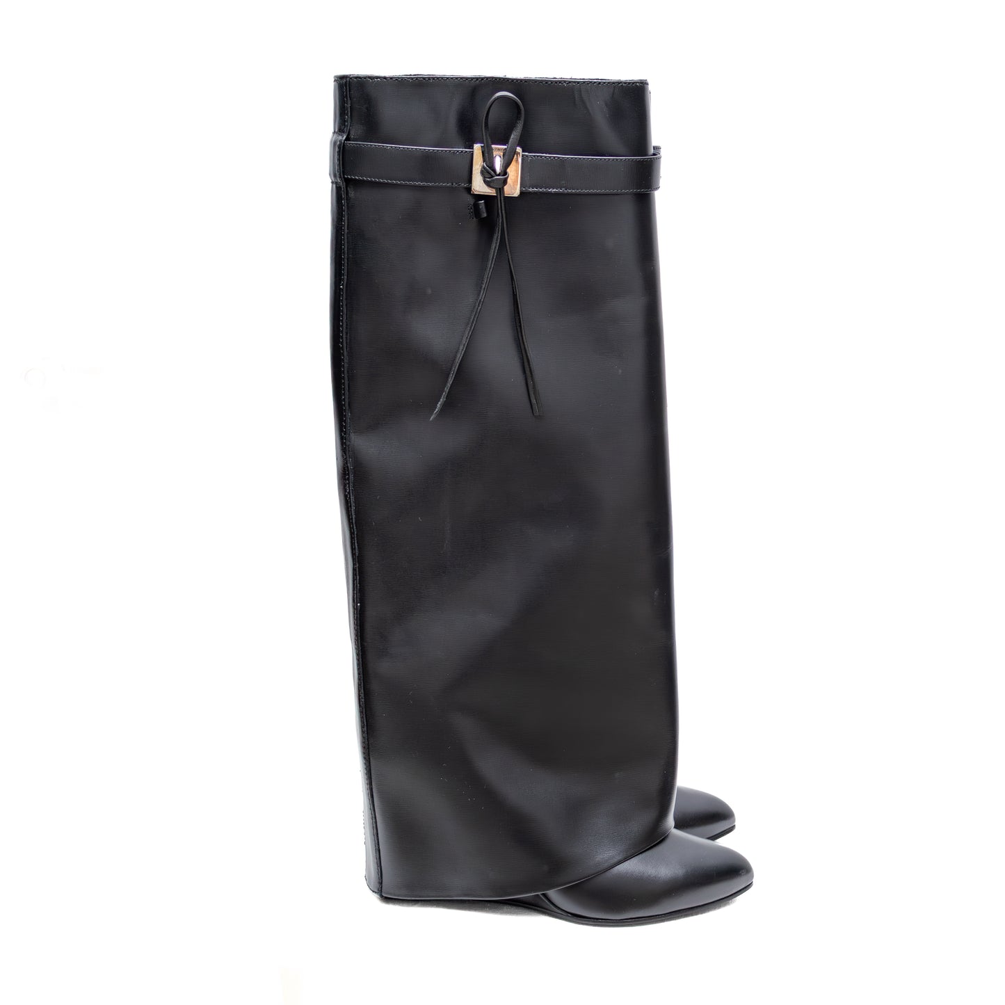 Givenchy Shark Lock Leather Wedge Boots – Black – Size 38 (Fits Like 37–37.5)