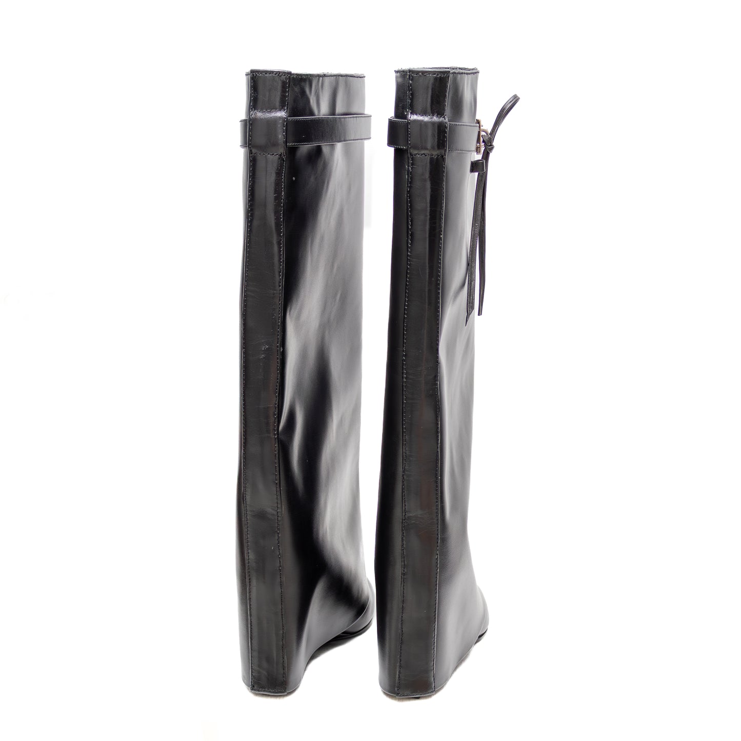 Givenchy Shark Lock Leather Wedge Boots – Black – Size 38 (Fits Like 37–37.5)