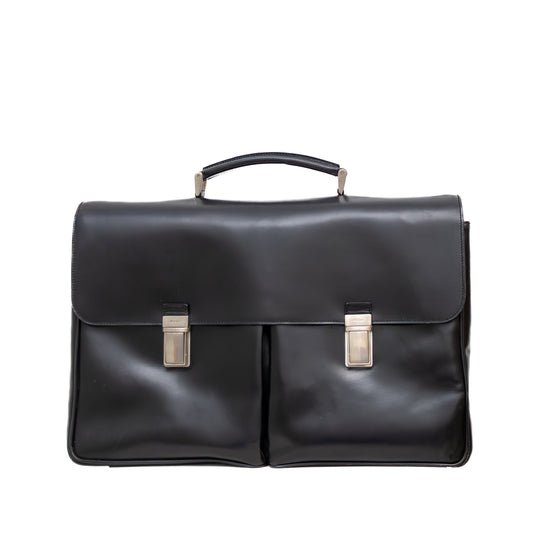 Prada Black Leather Double Pocket Briefcase – Made in Italy