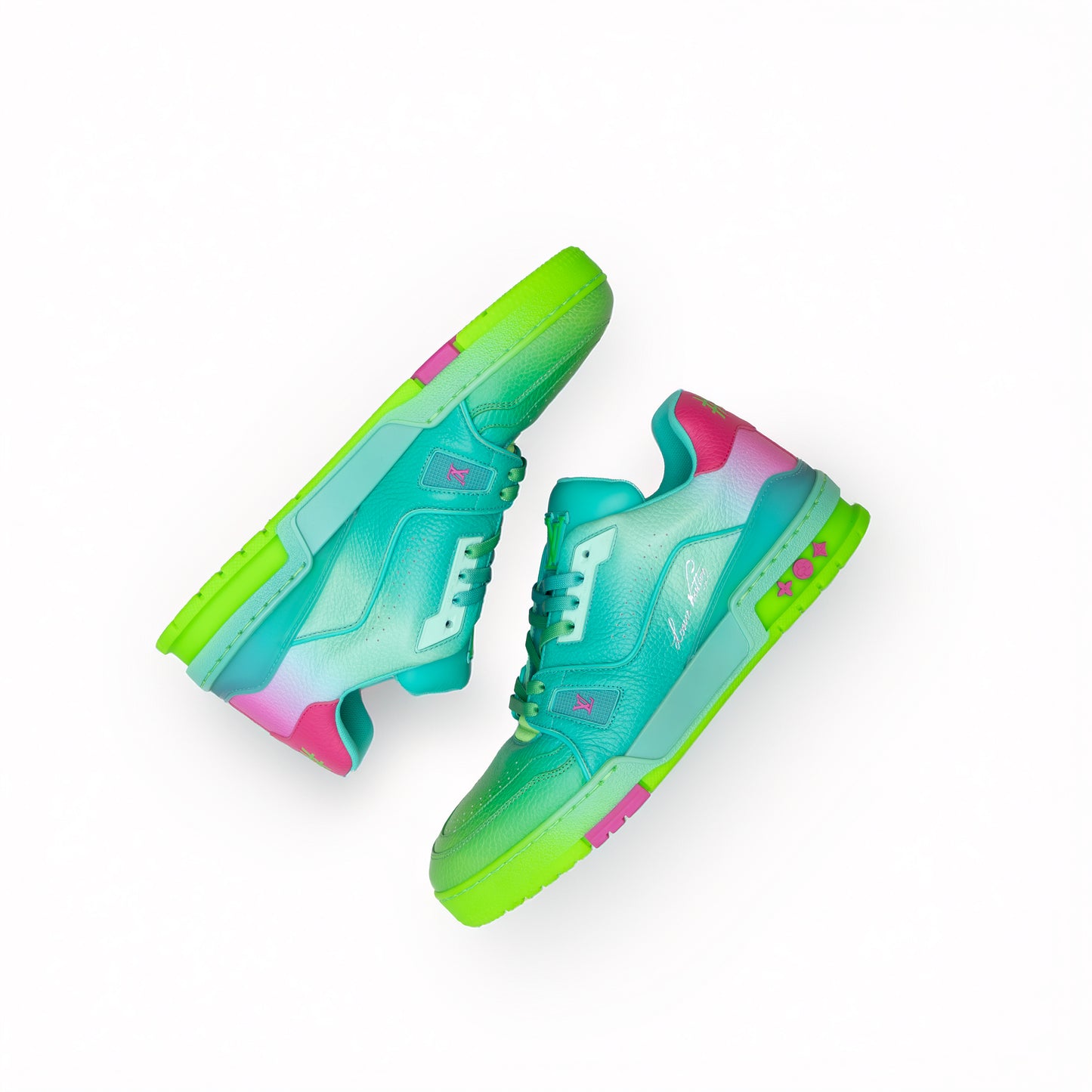 Louis Vuitton LV Trainer Sneakers – Virgil Abloh SS19 – Gradient Green/Pink – Size US 8 / EU 41 / UK 7 – FD1211