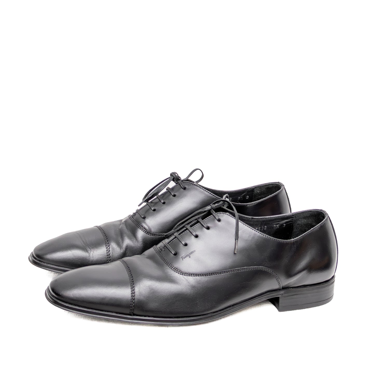 Salvatore Ferragamo Black Leather Cap-Toe Oxfords – Men’s Size 9.5D