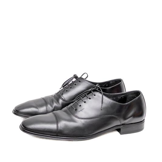 Salvatore Ferragamo Black Leather Cap-Toe Oxfords – Men’s Size 9.5D