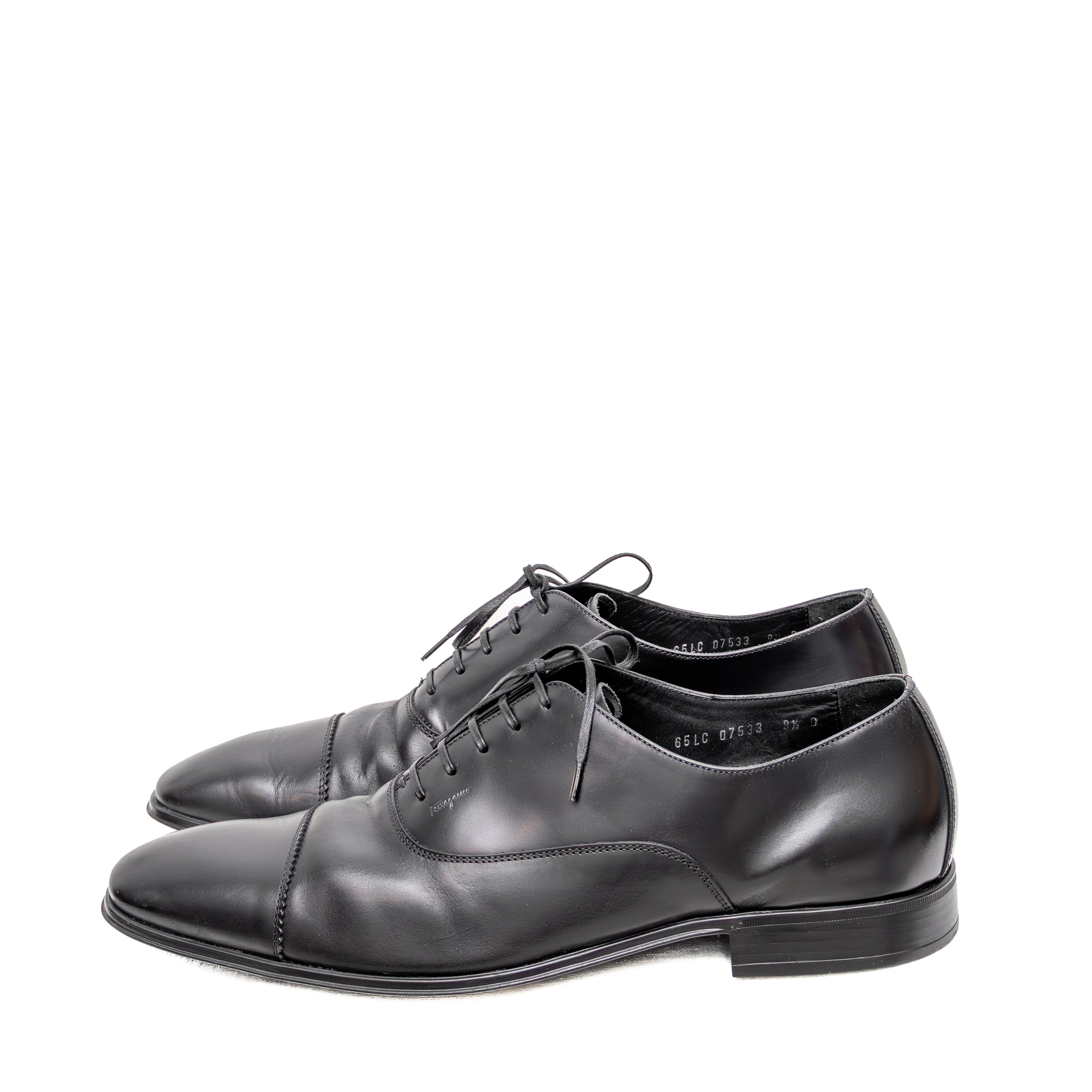 Salvatore Ferragamo Black Leather Cap-Toe Oxfords – Men's