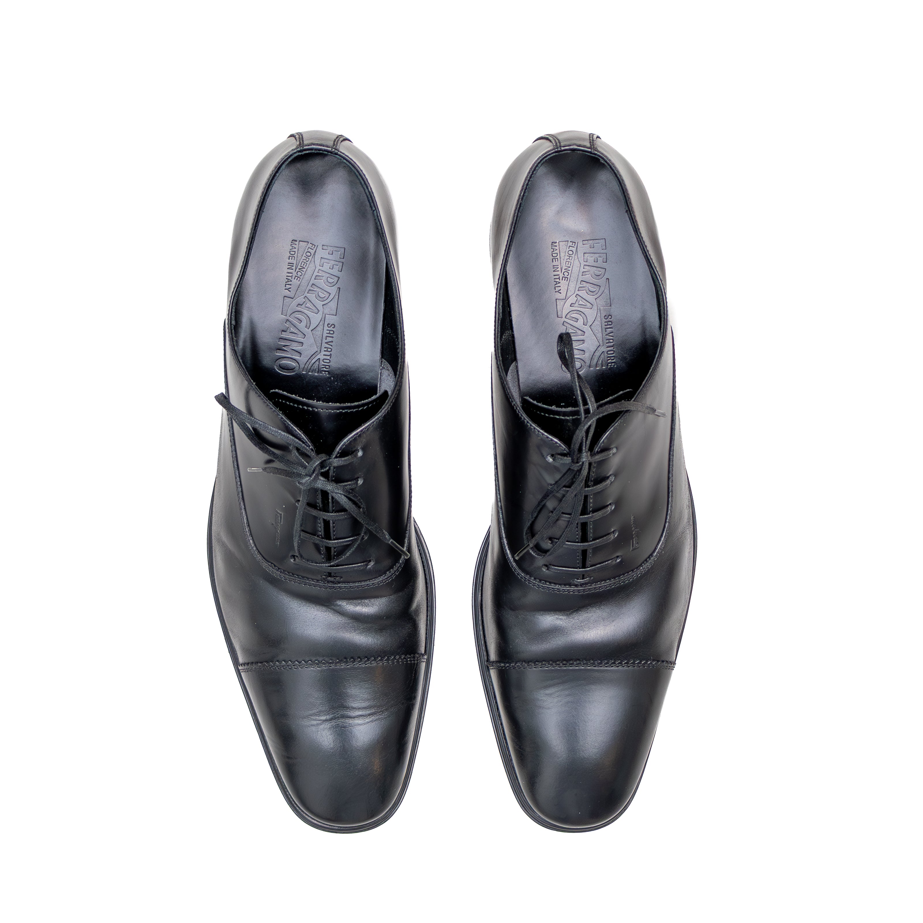 Salvatore Ferragamo Black Leather Cap-Toe Oxfords – Men's