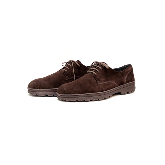 Salvatore Ferragamo Lace Up Derby in Brown Suede Men’s US:12