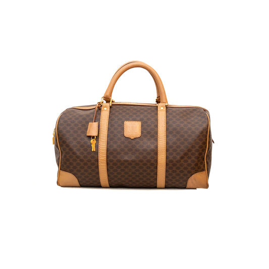 Vintage Celine Macadam Coated Canvas Boston Travel Bag with Padlock &amp; Key – M14