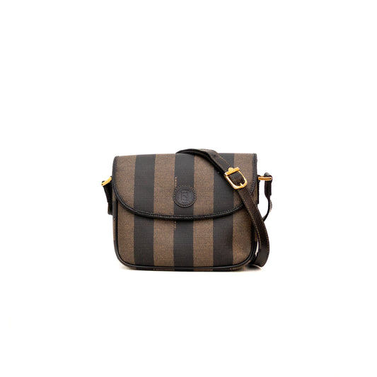 Vintage Fendi Pequin Stripe Crossbody Bag – Brown &amp; Black Coated Canvas&nbsp;