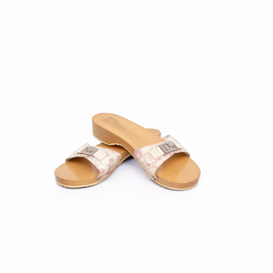 Christian Dior Pink Trotter Jacquard Wooden Slide Sandals Size 40 – Y2K Era by John Galliano